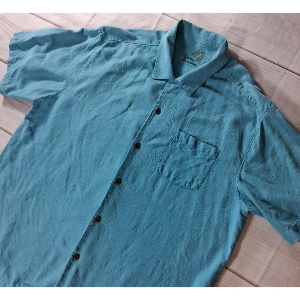 Tommy Bahama Silk Camp Shirt Men's XL Blue Short Sleeve Button Down Shirt